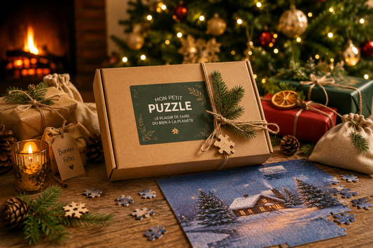 Cadeaux de Noël durables avec abonnement puzzle dans une ambiance chaleureuse et hivernale